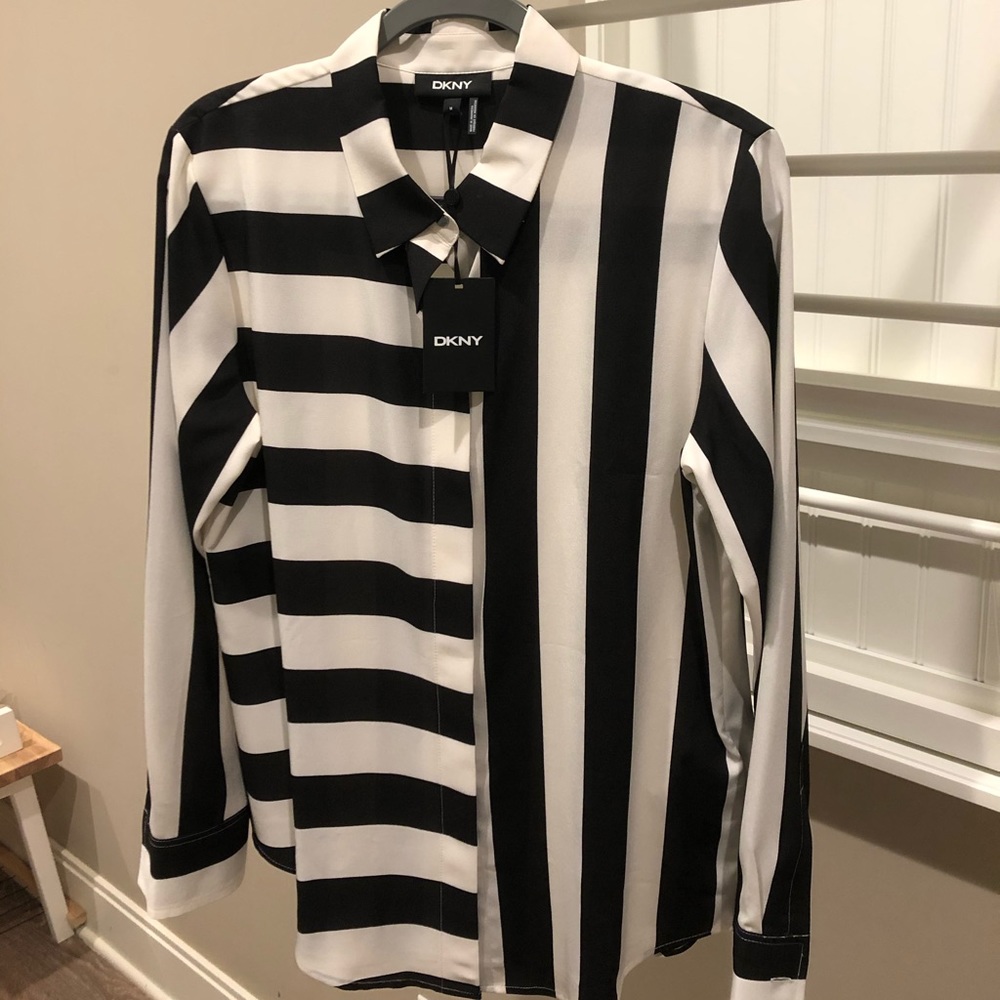 NWT DKNY Black and Cream Blouse